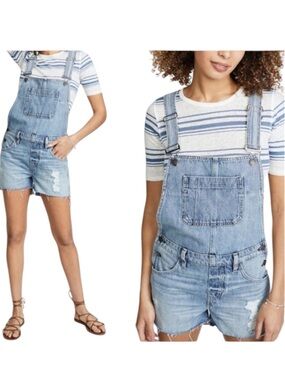 Hudson Jeans Sloane Denim Short Overalls Shortalls Renewal Mid Blue Wash XS NWT